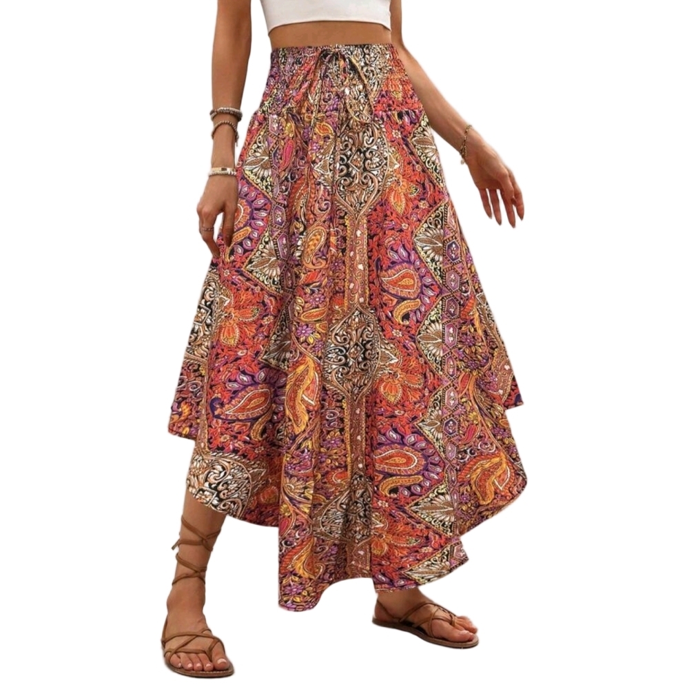 Boho Skirt Swimsuit Coverup Bohemian Paisley Hi-Lo Lightweight Skirts - Picture 2 of 6